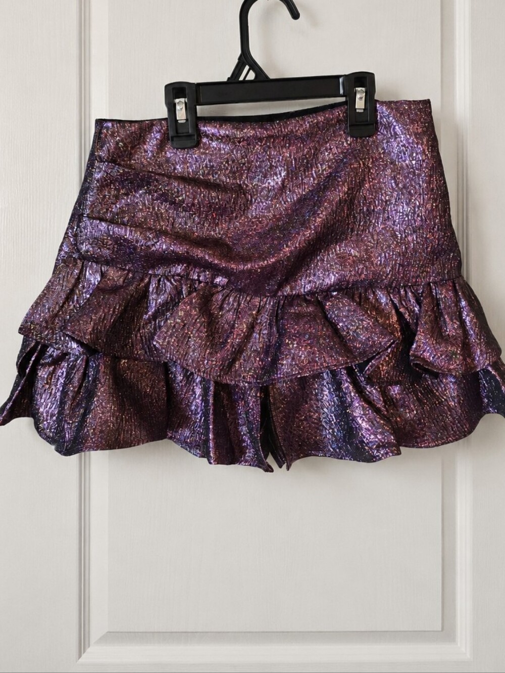 Zara Metallic Purple Ruffled Jacquard Skort - Size Small NWOTs